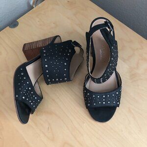 Very Volatile Black Studded Block Heel Sandals